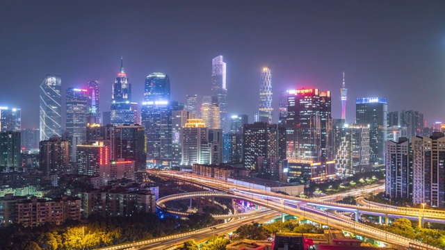 夜间的广州天际线和天桥，中国视频下载