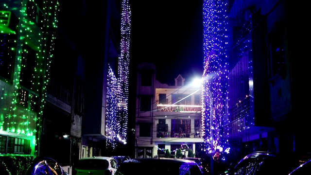 在排灯节的城市街道照明，印度视频素材