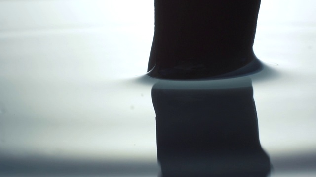 特写微距镜头在一个手指触摸水面产生涟漪。视频素材