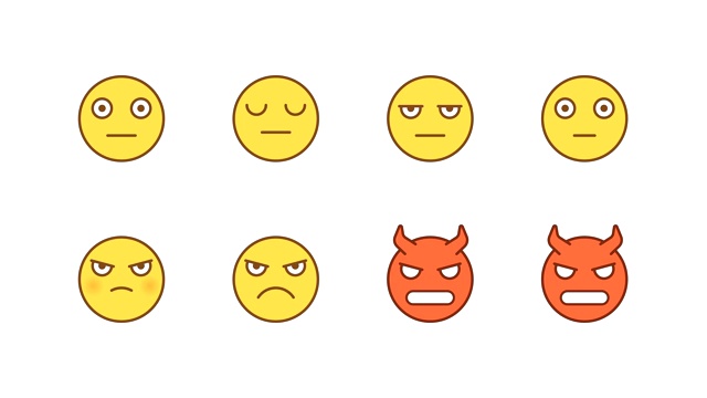 表情贴纸设置严重愤怒的恶魔。动画表情符号。阿尔法通道视频素材