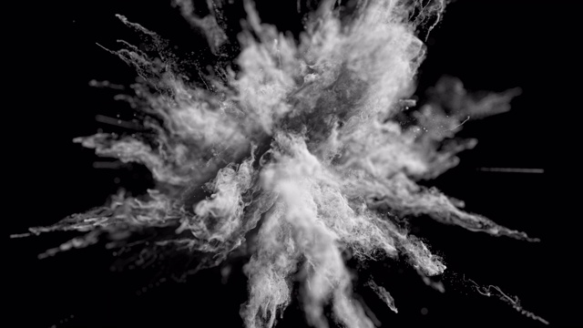 黑色背景下白色粉末爆炸的Cg动画。视频素材