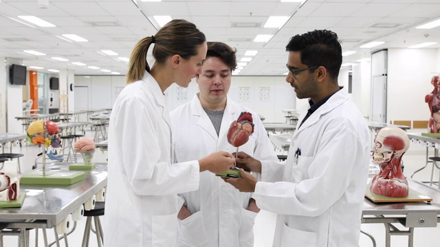 三个医学生在大学实验室合作视频下载