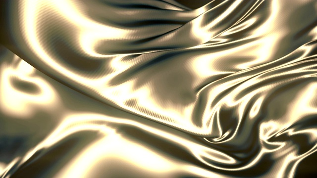 闪亮的金属布飞扬。抽象的金色背景豪华布或波浪褶皱豪华背景设计。3 d渲染。4K，超高清分辨率视频下载
