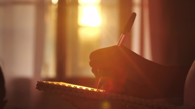 一个女人在日落时写日记视频下载