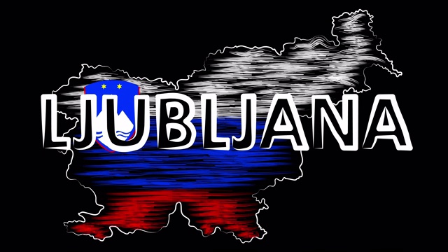 斯洛文尼亚卢布尔雅那着色地图和旗帜。运动设计。视频下载