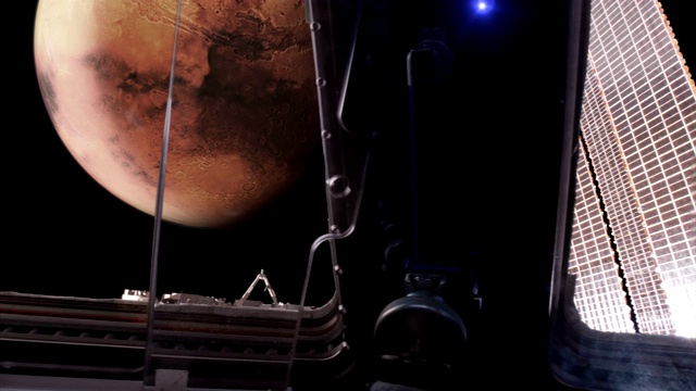火星轨道上的宇宙飞船。视频素材