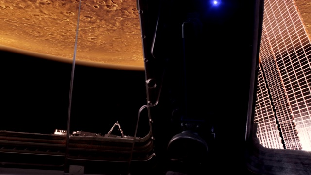 火星轨道上的宇宙飞船。视频素材