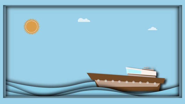 货船在云和阳光的海洋上航行。折纸的概念，动画视频下载