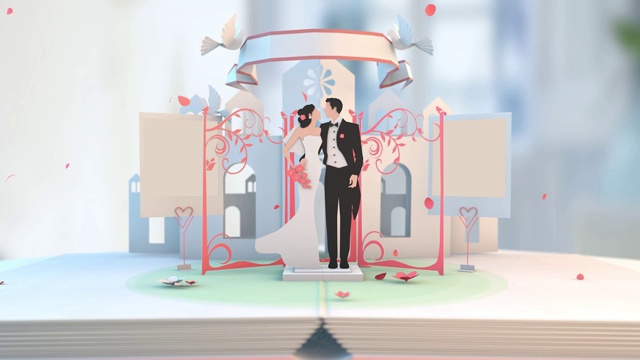 婚礼动画新婚夫妇新娘新郎动画视频素材