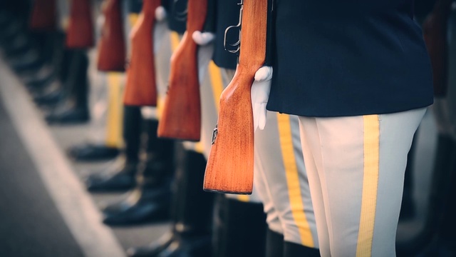 在军事仪式上国家仪仗队的士兵。视频素材