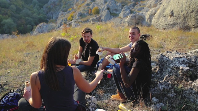 朋友们在夏天一起野餐。包括娱乐视频下载