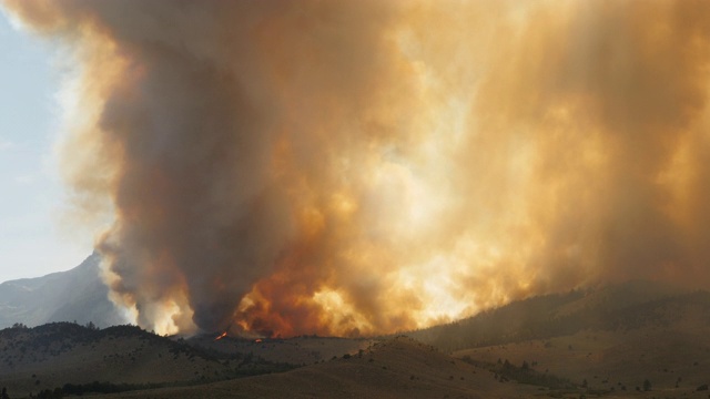 山腰燃烧着森林大火视频素材