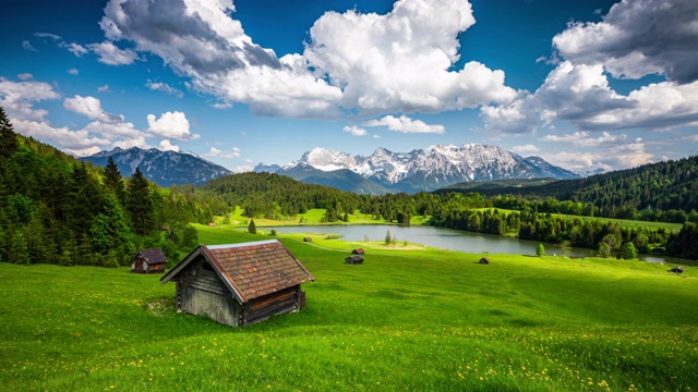 时间流逝:巴伐利亚阿尔卑斯风景-跟踪拍摄视频素材