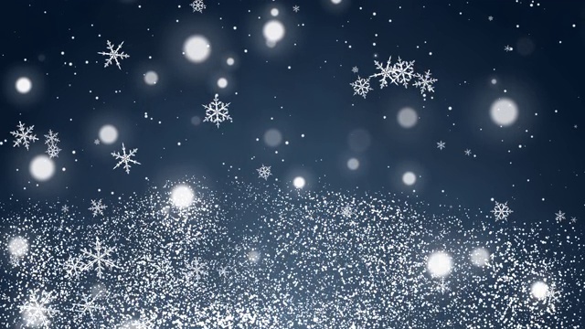 白色的五彩纸屑，雪花和散景灯在蓝色的圣诞背景视频素材
