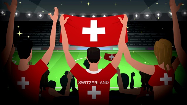 卡通欢呼足球球迷聚集瑞士足球动画视频素材