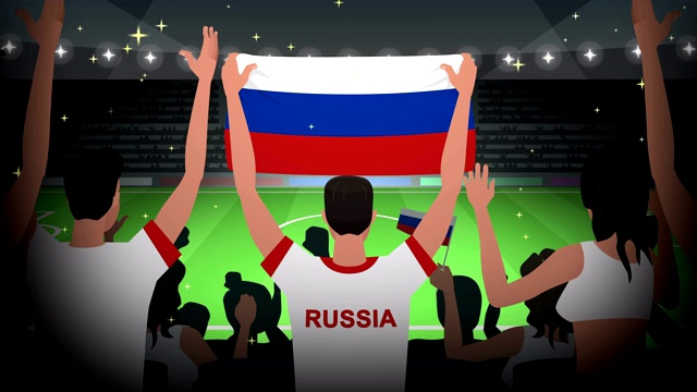 卡通欢呼足球球迷拥挤俄罗斯足球动画视频素材