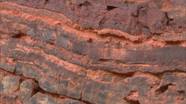 在西澳大利亚州，洞穴布满了弯曲的条纹状岩石带。视频下载