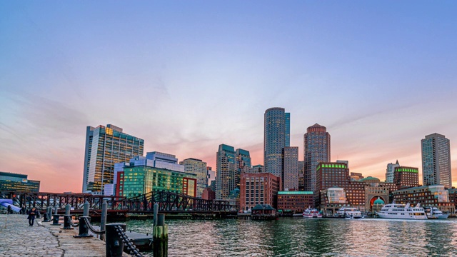 波士顿海港城市景观的时间流逝视频素材