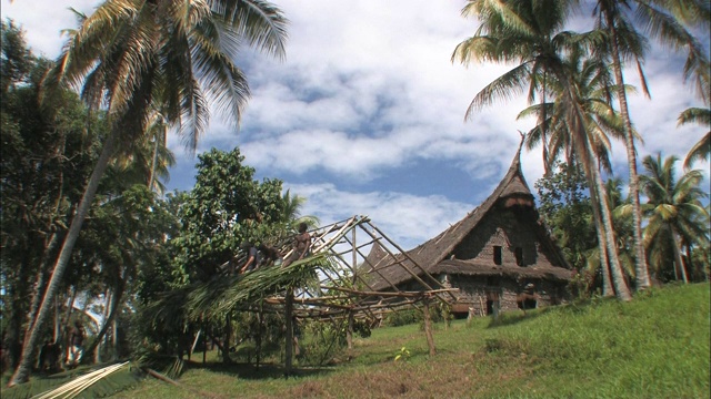 在巴布亚新几内亚，一座新建筑的框架矗立在一座更大的建筑旁边。视频下载