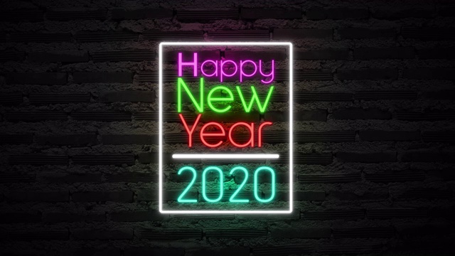 2020年新年快乐霓虹灯背景新年理念视频素材
