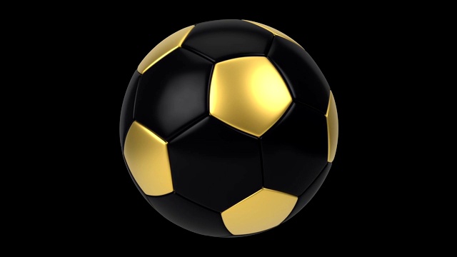 现实的黑色和金色足球孤立的黑色背景。3 d动画循环。视频下载