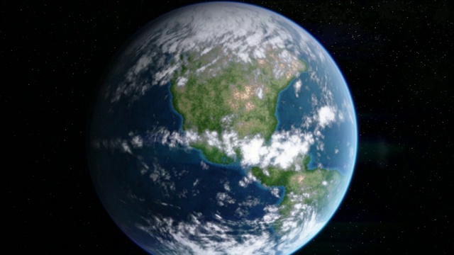 地球的大气层部分遮挡了计算机生成的地图上的地理特征。视频素材