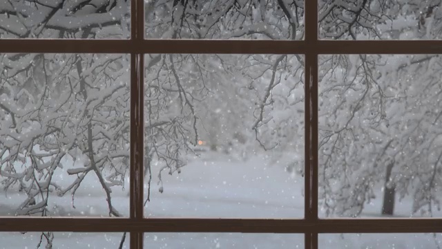 圣诞场景。美丽的冬季景观与飘落的雪。4 k股票视频视频下载