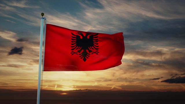阿尔巴尼亚国旗的飘扬代表着阿尔巴尼亚共和国的人民- 4k视频下载