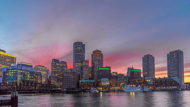 波士顿海港城市景观的4K时间流逝视频素材