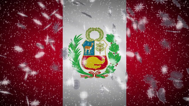 秘鲁国旗飘落的雪花可循环，以新年和圣诞节为背景，循环视频下载