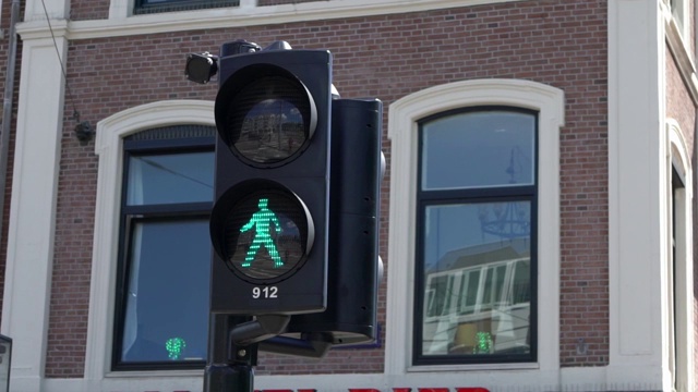 人行过道的迹象。交通灯由红色变为绿色。视频下载