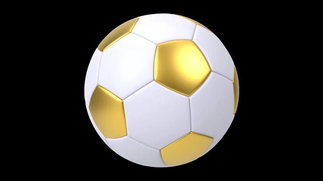 现实的金色和白色足球孤立在黑色背景。3 d动画循环。视频素材