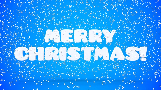 圣诞快乐，新年快乐，蓝色背景。动画节日白字。贺卡，横幅，壁纸。视频素材