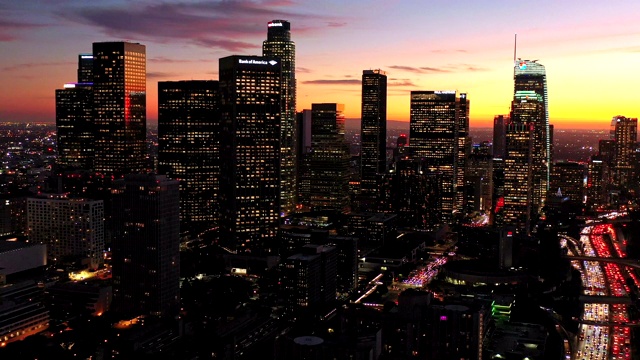 洛杉矶天际线空中视频日落视频素材