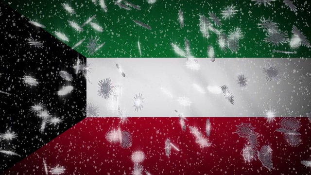 科威特国旗落下的雪花循环，新年和圣诞节的背景，循环视频下载