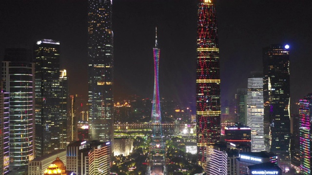 夜晚的广州天际线，中国广东省视频下载