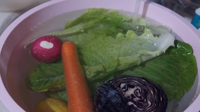 沙拉原料洗净后用于制作沙拉，生菜，卷心菜，胡萝卜和萝卜，洗净后用于制作沙拉视频下载