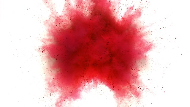 心形的红色粉末在超级慢镜头和白色背景的特写中爆炸视频下载