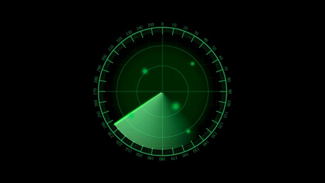 数字绿色雷达在搜索中监视目标，海军声纳，军事搜索系统在导航界面墙纸。视频素材