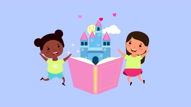 有童话书和城堡的混血小女孩视频素材