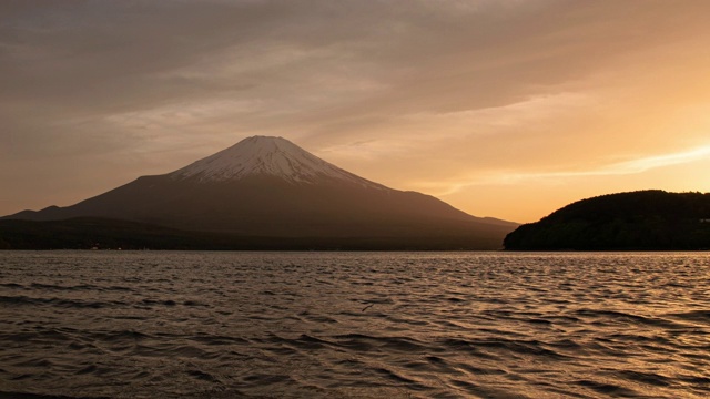 黄昏时富士山上的山中湖(延时/平移)视频素材