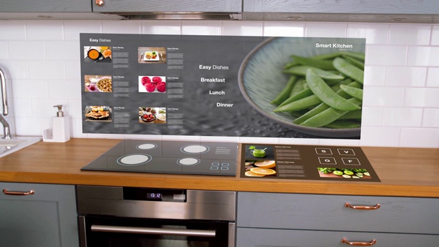 现代厨房虚拟互动显示视频素材