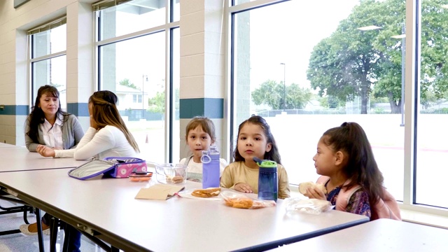 一群学生和老师在学校自助餐厅吃午饭视频下载
