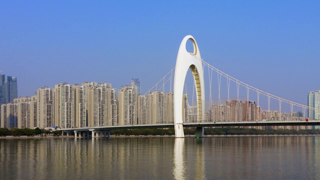 广州猎德大桥和珠江天际线/ 4K实时视频下载