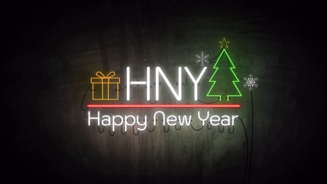 新年霓虹灯背景新年理念视频素材