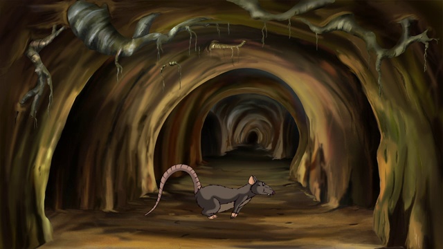 棕色老鼠在一个深洞动画中奔跑视频下载
