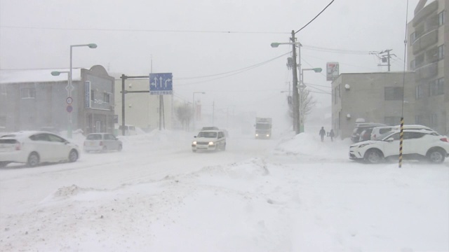 雪灾小镇，北海道，日本视频素材