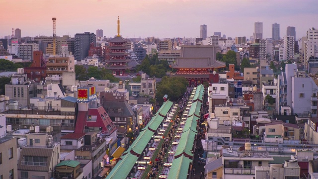 日本东京，日落时浅草高地的时间流逝视频素材