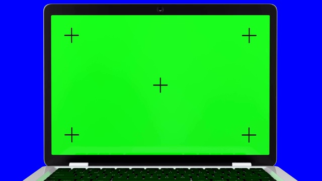 灰色背景，绿色屏幕的笔记本电脑。4 k的动画视频素材