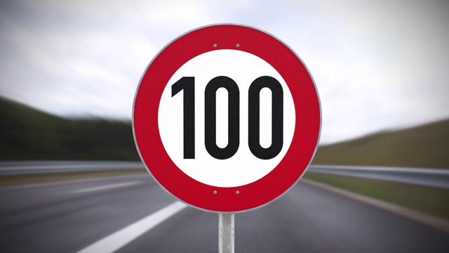 德国高速公路上100公里/小时限速标志3d渲染视频下载